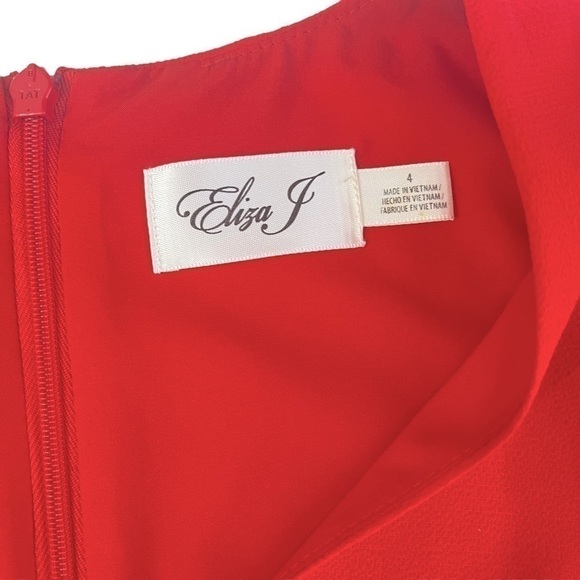 eliza J Red 3/4 Sleeve V-Neck Midi Dress Sz 4 - Picture 6 of 11